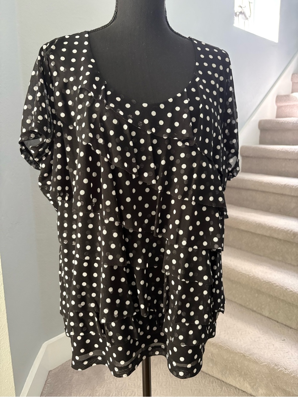 212 Collection Black and White Polka Dot Ruffle Blouse